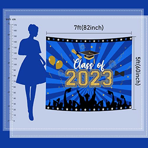 Mocsicka Class Of 2023 Backdrop Royal Blue Gold Graduation Backdrop Congrats Grad College Prom 2023 Party Decorations For Photoshoot Background Photo Backdrop (Blue, 7X5Ft (82X60 Inch)) #TOP3