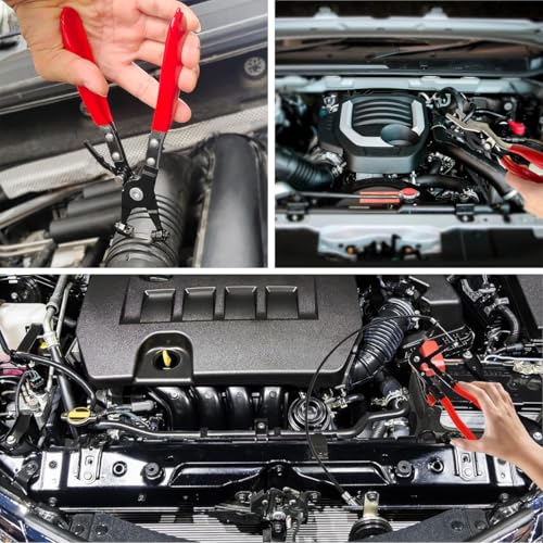 Eqivei 4 Stück Schlauchklemmenzangen Set kfz, Umfasst Lange Drahtfeder Schlauchschellenzange, Flachband und Abgewinkelte Schlauchschellenzange, Schlauchentferner Zange (Hose Clamp Set)