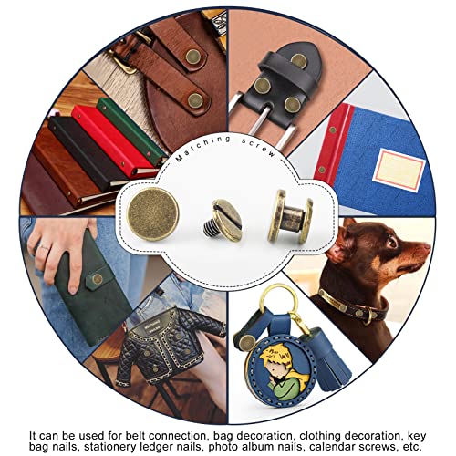 90 Sets Chicago Screws Assorted Kit, 6 Sizes Of Round Flat Head Leather Rivets Metal Screw Studs For Diy Leather Craft And Bookbinding (M5 X 4, 5, 6, 8, 10, 12) (Bronze) #TOP6