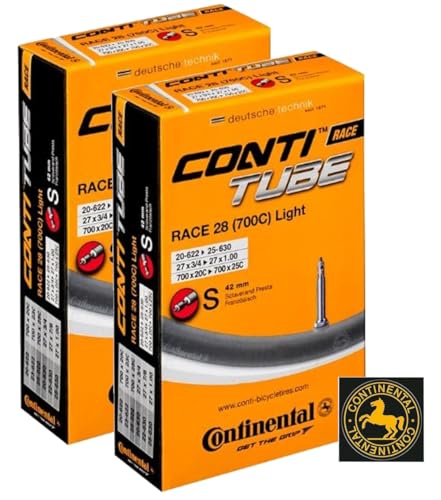 Continental Race 71.1 cm LIGHT 700x20-25c - Válvula Presta de 42 mm (paquete de 2 tubos con adhesivo Conti)