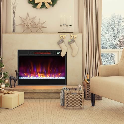COSTWAY Electric Fireplace Inserts 23-inch Wide, 1500W Recessed Fireplace Insert with Remote Control, 6 Flame Colors, 5 Brightness, 8H Timer, Overheat Protection, Infrared Fireplace Heater for Indoor - Thumbnail 3