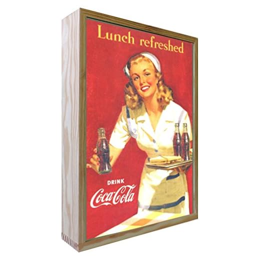 Ccretroiluminados Coca-Cola Lunch Refreshed Cartel Vintage Retro Iluminado, Madera, Multicolor, 30x50x5.3 cm