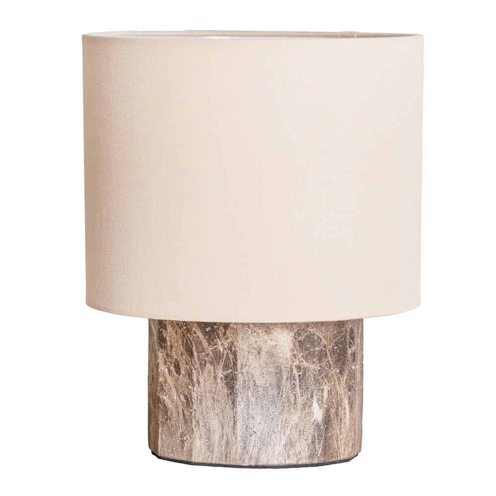 Valuelights Unisex Natural Melanie Dark Marble Effect Table Lamp With Linen Lamp Shade