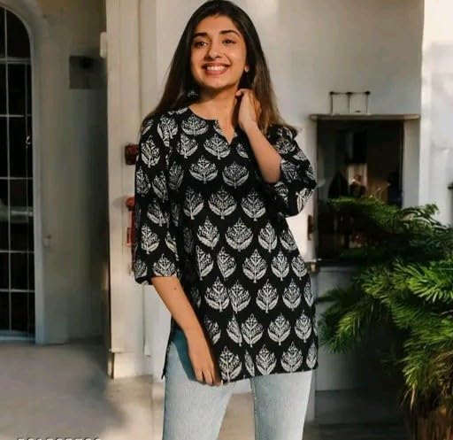 Image of Women's Short Kurti in Multicolor Rayon Cotton Blend | Ladies Ethnic Tunic | Office