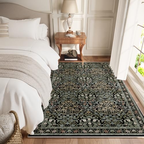 Image of Traditional Design Vintage Floral Area Rug 4 x 6,Washable Area Rugs - Perfect for Living Room, Bedroom, Pet & Child Friendly, Nursery - Stain & Water Resistant Non-Slip, Dining Room Decor