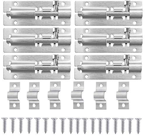 6 piezas Cerrojo de Puerta, Perno de Puerta Corredera de Acero Inoxidable con Tornillos Pestillo Deslizante de Barril para Muebles Baño Aseo Cabaña Dormitorio, 3 Pulgadas Cover