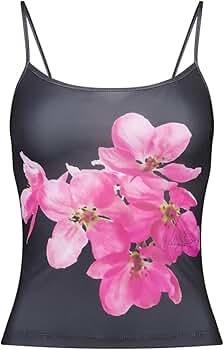 Y2K Floral Cami Tank Tops for Women Boho Flower Spaghetti