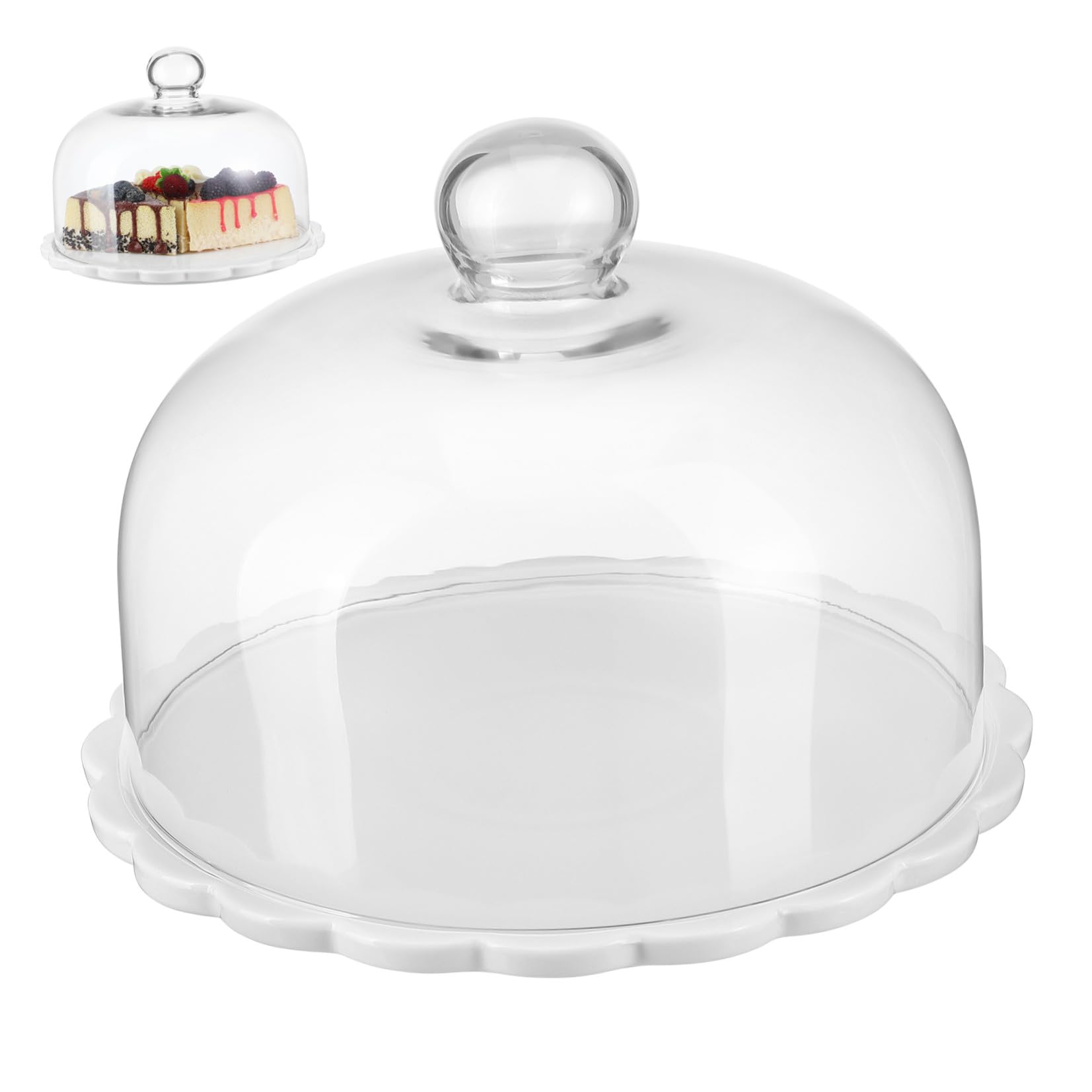 STAHAD Plato de Cristal para Pasteles con Tapa de Vidrio Transparente, Base de cerámica, 9.25 Pulgadas, 1 Set, para Cocina y Eventos
