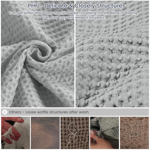 Image of PHF 100% Cotton Waffle Throw Blanket Lightweight Breathable, Light Grey