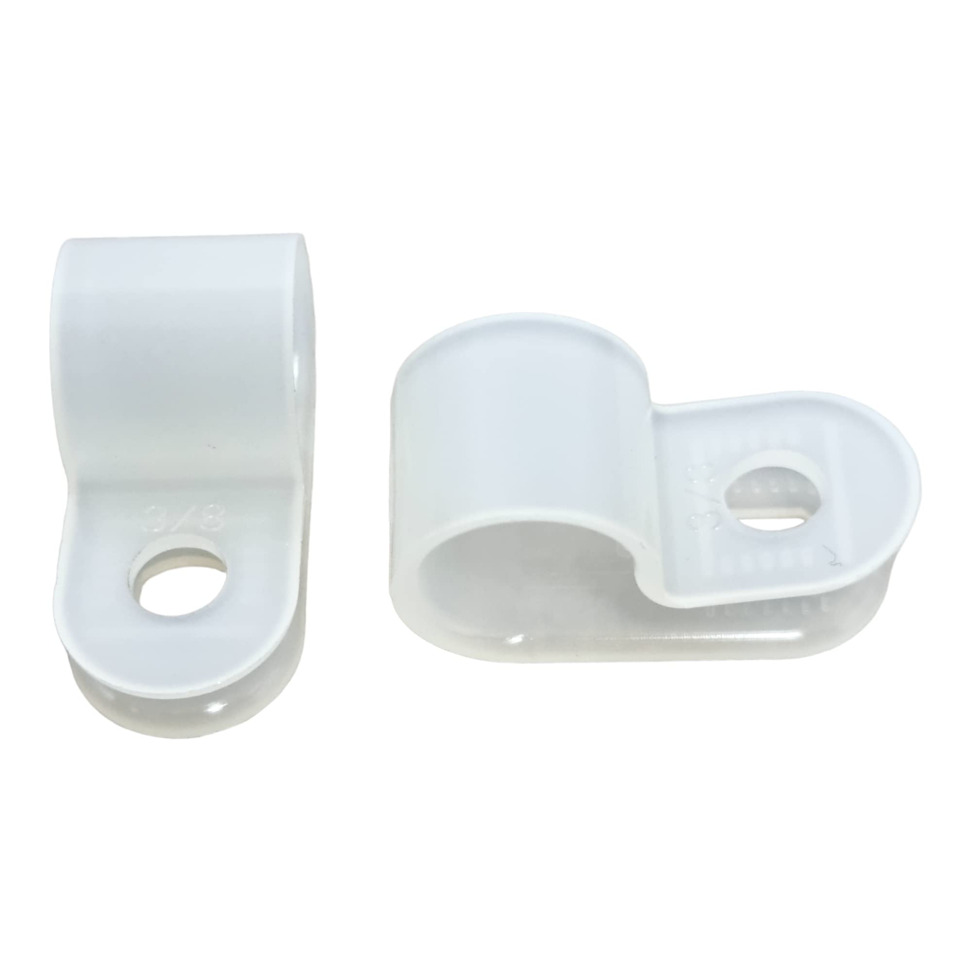 100 Pack of White Nylon P-Clips, Plastic Cable Clips, 9.5mm (3/8") Diameter