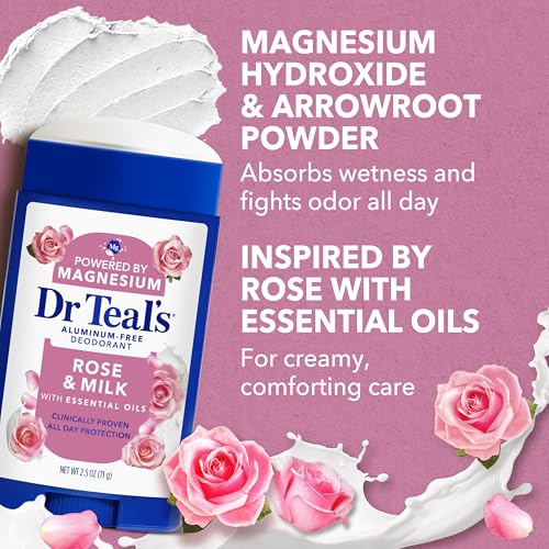 Dr Teal's Aluminum-Free Deodorant, Rose & Milk with Essential Oils, 2.5 oz (Pack of 3) - image 6