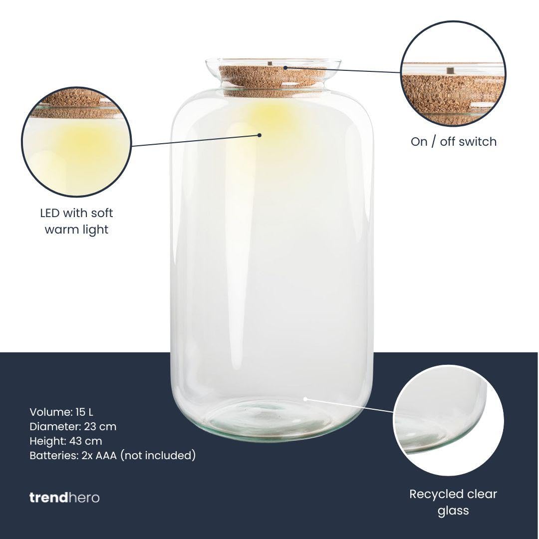 Terrarium-Flasche aus Recyclingglas mit LED-Beleuchtung, Deko, 23x43 cm
