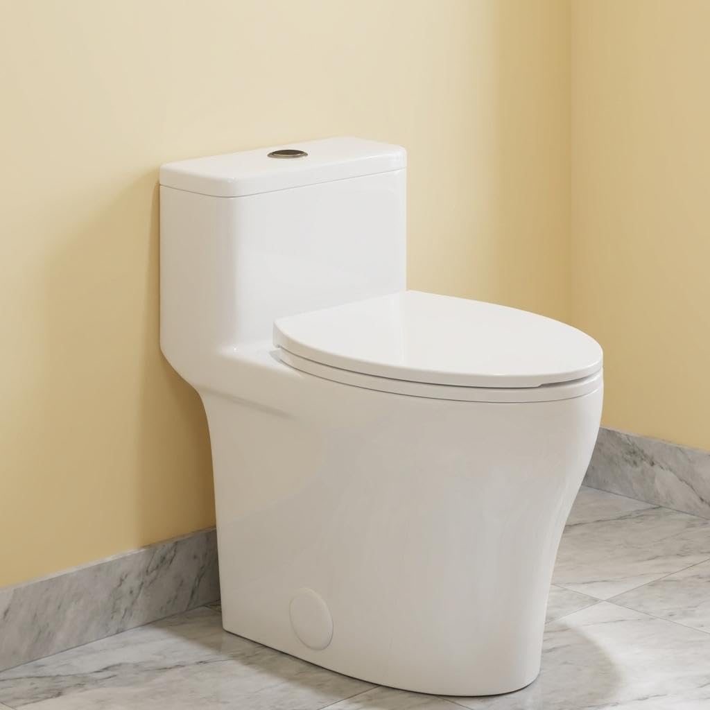 One-Piece Toilets, 17.5" ADA Seat Height, 0.8/1.28GPF, Water-Saving Design, Low Water Tank, Compact Modern Bathroom Toilet, 12" Rough-in