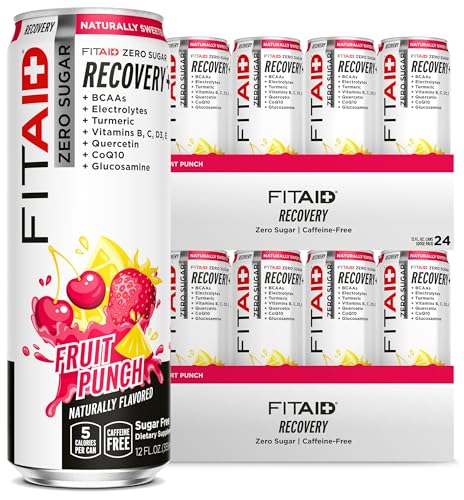Image of FITAID ZERO Keto-Friendly Number 1 Post-Workout Recovery Drink Contains Zero Sugar BCAA Glucosamine 5 Calories Fruit Punch 12 Fl Oz (Pack of 24) - Packaging May Vary