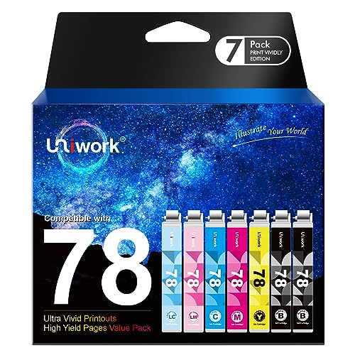 Image of Uniwork 78 Ink Cartridge remanufactured for Epson 78 T078 use in Artisan 50 Stylus Photo R260 R280 R380 RX580 RX595 RX680 Printer Tray (7 Pack)