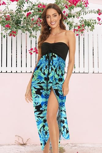 Image of Women's Beach Dress Summer Maxi Sundress Strapless Hawaiian Cover Ups Asymmetrical Wrap Dresses