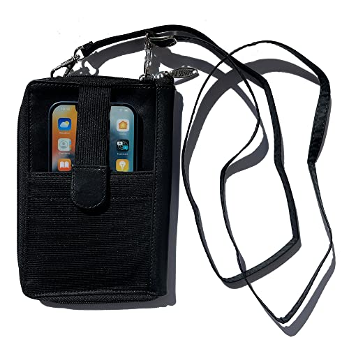 Big Skinny RFID Blocking Cambridge Crossbody Phone Wallet (Leather, Tuxedo Black)