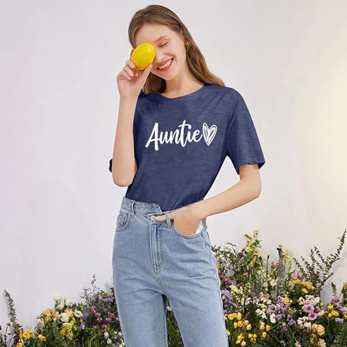 Image of Auntie Women Warm Lovely Love Print Blessing Holiday Summer Ladies Women Casual Short Sleeve T-Shirt.
