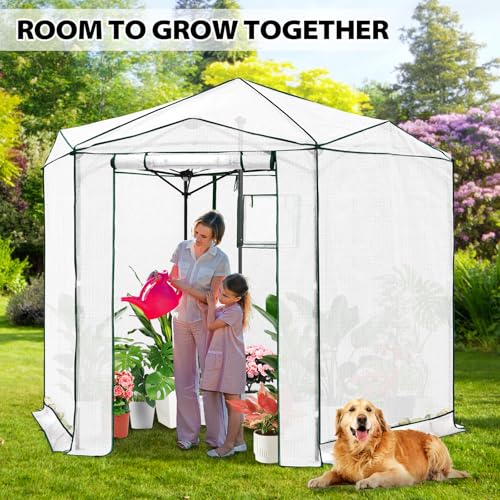 Image of EAGLE PEAK 8.5x8.5 Easy Setup Pop Up Greenhouse, Hexagon, Clear /White