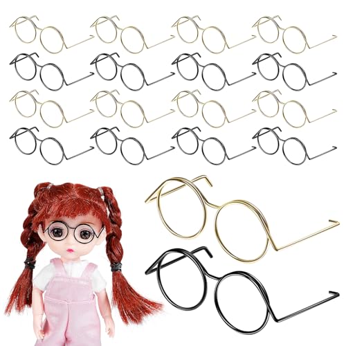 JOINPAYA Mini Doll Glasses 20Pcs Wire Rimmed Eyeglasses Props 1.3X1X0.1 Inch Doll Dress up Accessories for Dollhouse Decoration and Photo Crafting