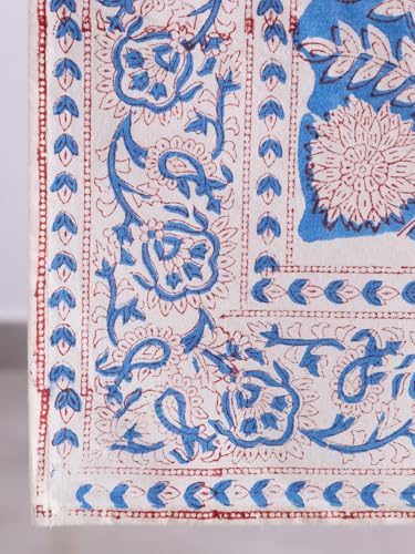Image of Ravaiyaa - Attitude is everything Cotton Hand Block Printed Table Runner Bed Runner Table Decor (Blue & White Floral)