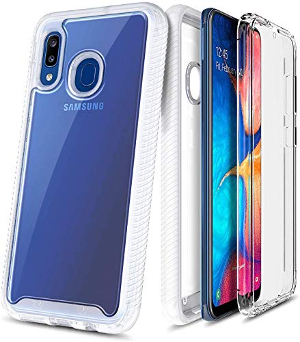 E-Began Galaxy A20/A30 Case with Built-in Screen Protector, Full-Body Protective Rugged Matte Bumper Cover, Transparent Back, Shockproof Impact Durable Phone Case for Samsung Galaxy A20/A30 -Clear