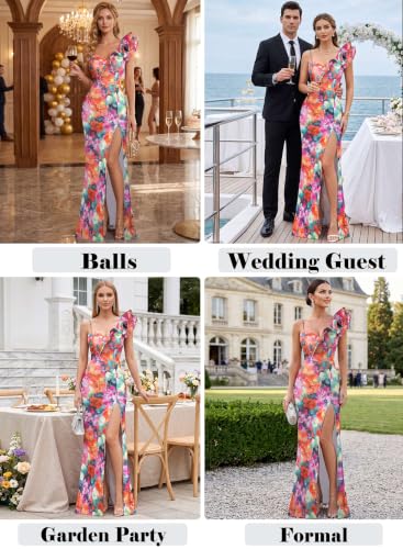 Image of VFSHOW Womens Ruffle One Shoulder Formal Prom Gala Maxi Dress Evening Gown
