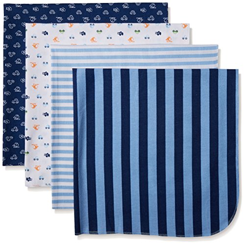 Image of Gerber Baby Boys 4 Pack Flannel Receiving Blanket, Transportation, One Size
