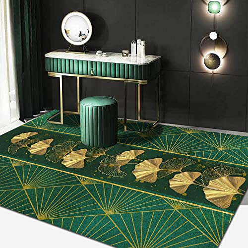 Tapis de salon 200x200 cm vert et or au design géométrique moderne