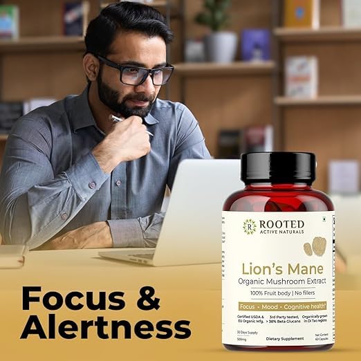 Rooted Actives Brain Booster Bundle : USDA Organic Lions Mane Mushroom Extract Capsules & Brain Boost supplement for Focus, Memory, Brain wellness (60 Capsules Each) (30 Day Supply) - Image 7 thumbnail