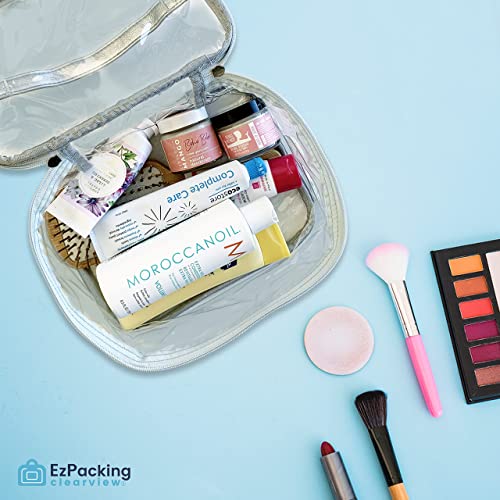Large Cosmetic Bag For Women / Clear, See-Through Makeup, Hair & Nail Accessories Pouch For Travel Or Home / Transparent Pvc Plastic Organizer, Spacious Interior, Handle & Double Zippers (Silver) #TOP3