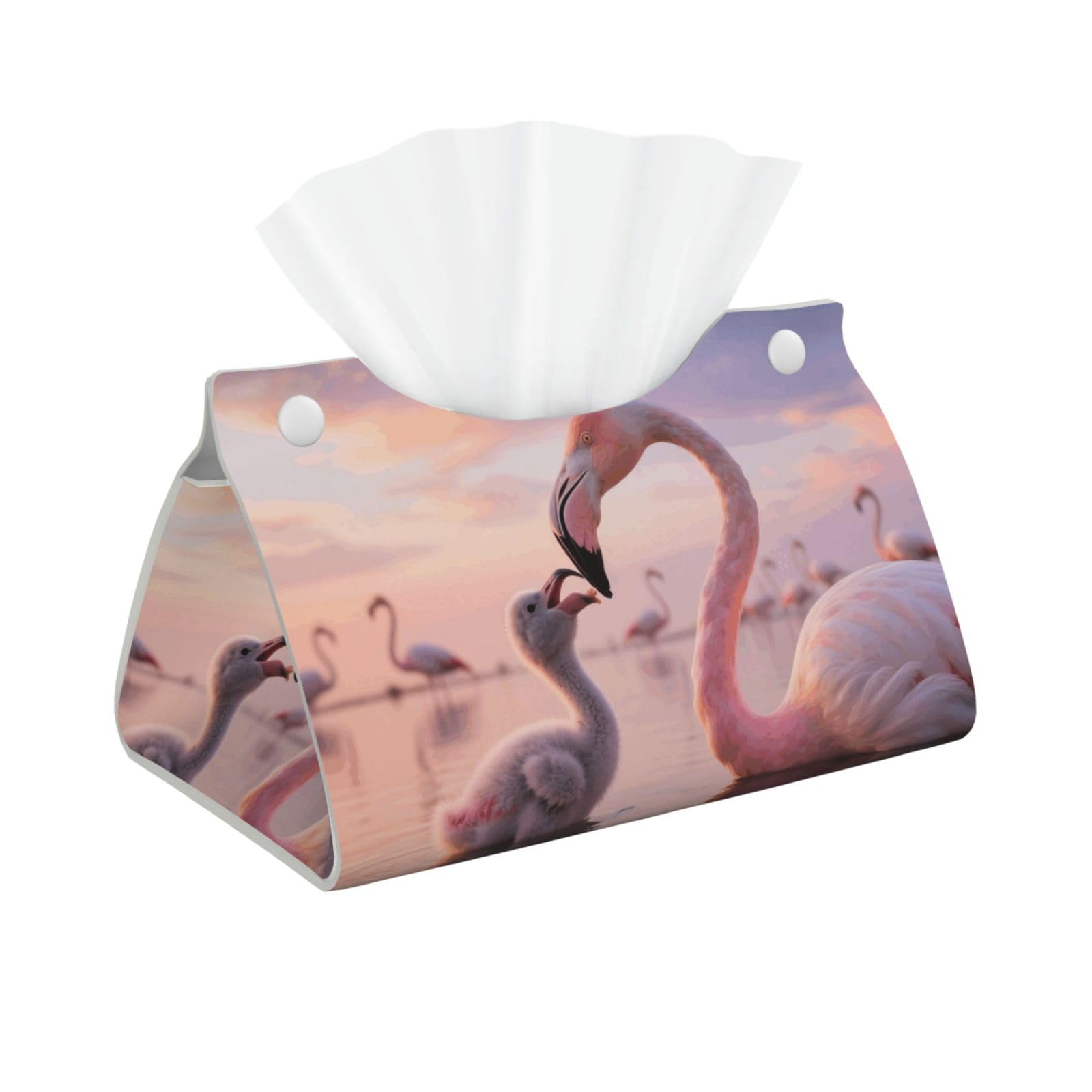Pu Leather Tissue Box Cover, Pretty Sunset Pink Flamingo Rectangle Tissue Case Covers Decorative Tissue Box Holder Waterproof Tissue Holder Organizer for Bathroom Home Office
