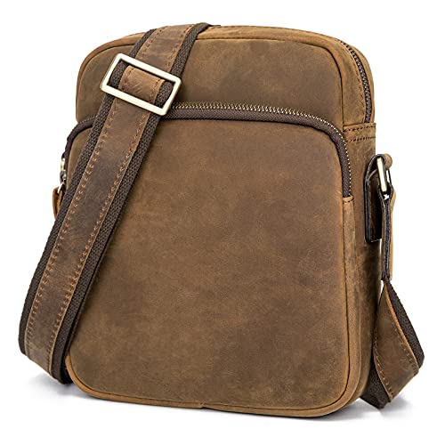 Augus Leather Messenger Crossbody Shoulder Bag for Men Work Business Casual Adjustable straps With YKK Metal Zipper