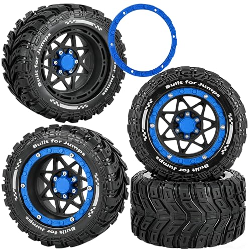 RCMYou RC Truck Wheel and Tires for 1/16 Summit E-REVO Gorgon GROM MINI KRATON M-J-X H-B-X S-C-Y RC Car,Monster Truck Car Wheel Tires w/Plastic Wheels Rim,Soft Tire Highway Wheels,Black Navy Blue