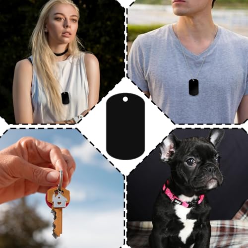 Dimeho 25 Stück Aluminiumgravur Rohlinge, Stanzrohlinge Aluminium Blank Dog Tags Schildform Mit Loch Metallprägungen Schwarze Metall-Tags zum Gravieren Blanko-Hundemarken Blanko-Schilder zum Gravieren