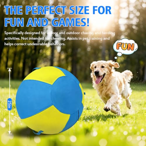 Image of 25 Inch Heavy Duty Herding Ball for Large Dogs with 3 Handles - Anti-Burst Agility Toy & Tear-Resistant 1000D Oxford Cover, Outdoor Agility Training & Tug Play for German Shepherds & Rottweilers