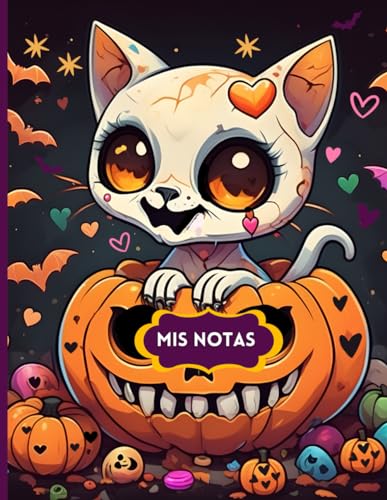 Mis notas - Hermoso cuaderno de un gato blanco en Halloween: (Úsalo también como diario, anotador o agenda), cien páginas (rayadas/lineadas), genial ... (Spanish Edition / edición en español)
