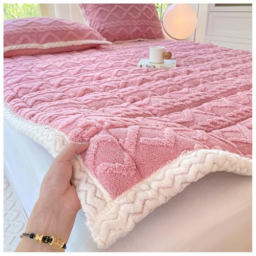 Topper Protector de Colchón Acolchado,Sobrecolchón Colchoncillo Transpirable,Color Sólido Mattress Topper con 4 Bandas,CaraTopper Colchon Suavidad y Comodidad,Rosado,150x200cm/59x79in