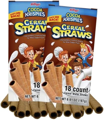 2023 Kellogg's Cereal Straws Cocoa Krispies Edible Breakfast Straw for Milk, 90's Childhood Nostalgic Treat for Drinking and Eating, Chocolate Cereals for Kids, Pack of 2, 36 Count (Cocoa Krispies)โฆ