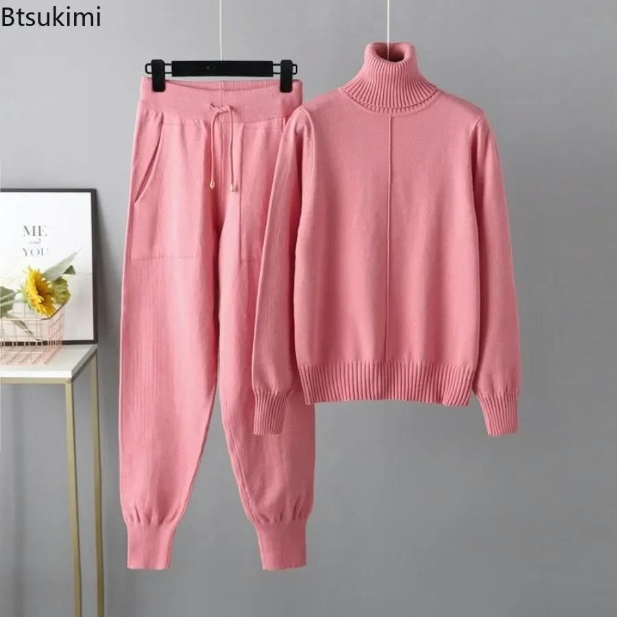 Tuta da donna casual calda 2PCS lavorata a maglia set autunno inverno cashmere dolcevita maglione e pantaloni harem set