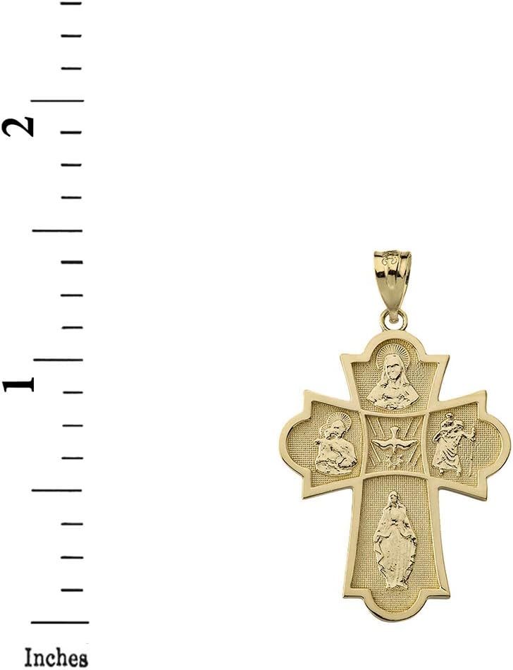 Solid 14k Yellow Gold Holy Spirit 4-Way Cross Medal Pendant - Image 2