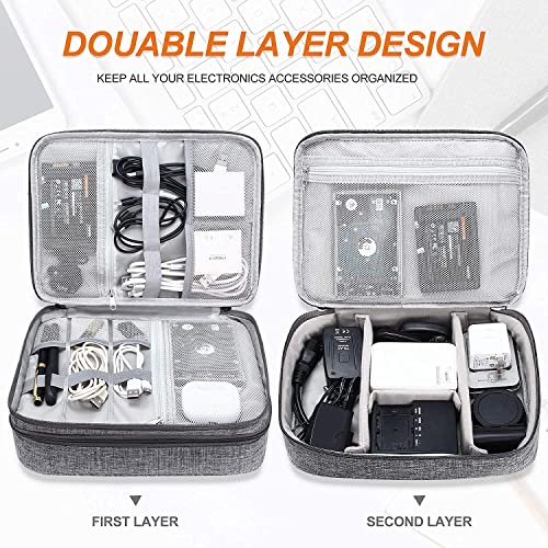 Image of Careflection Electronics Accessories Organizer Bag for Travel - Universal Gadget Storage Case for Cables, Chargers, Power Bank, Hard Disk, USB, Earphones | Polyester Travel Pouch | Grey