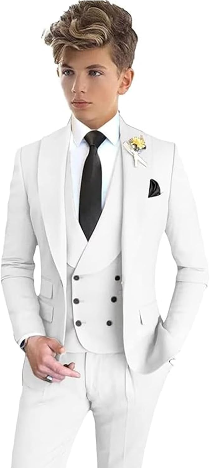 Mi Bo Tong Boy's Slim Fit Formal Suit 3 Pieces Suits for Wedding Suits Set Tuxedos Blazer Vest Pant