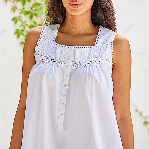 Image of Alexander Del Rossa Cotton Nightgowns for Women, Victorian Nightgown, Ladies Vintage Cotton Sleeveless