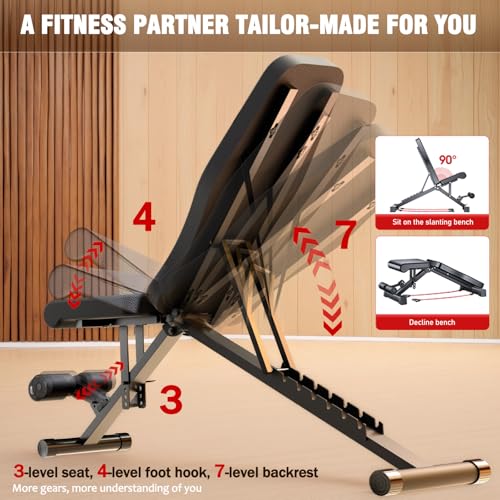 ALSO GO 2026 Adjustable Weight Bench – 1000 lbs Capacity, 7 Back Postion 3 Seat & 4 Foot Hook – Foldable Dumbbell Bench for Full Body Strength Training,Home Gym,Small Space Apartment Room — view 3