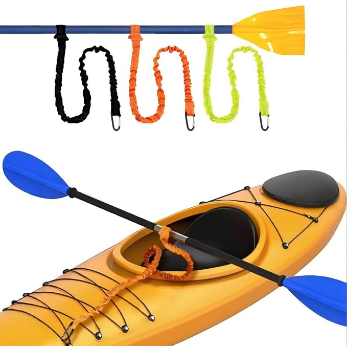2 pezzi accessori per kayak, corda elastica per pagaia kayak, corda per pagaia canoa con gancio a molla, con fibbia per cintura e gancio in metallo, adatta per kayak, canoa, barca da surf