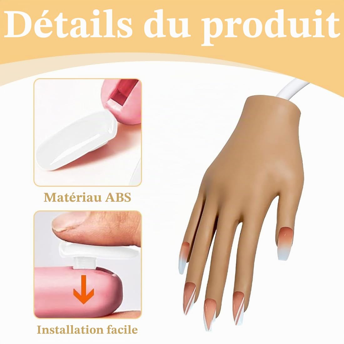100 mains artificielles pour la pose d'ongles, ongles interchangeables pour la pose d'ongles, set de doigts professionnels pour l'art de l'ongle, blanc