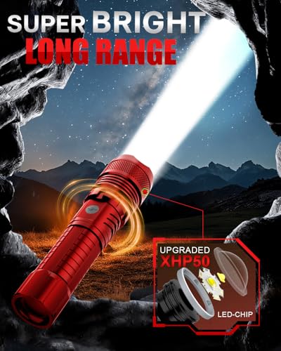 Image of Victoper Red LED Flashlights, High Powered High Lumens Super Bright Tactical Flashlight, Rechargeable, 5 Modes Zoomable Waterproof Flash Lights for Emergency, Outdoor, Home, Camping, Hiking