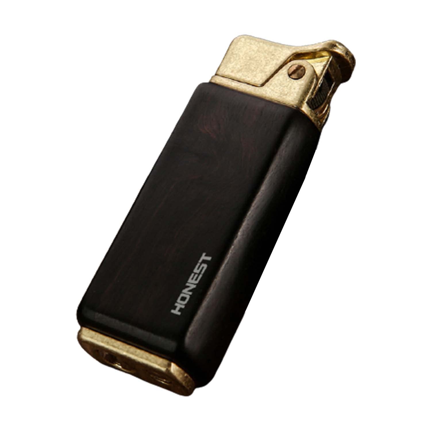 Briquet à Kérosène Vintage Flamme Douce Huile Rechargeable Bûche Coquille en Bois Briquet pour Amis, Collègue, Parent, Amoureux (Carburant Non Inclus)