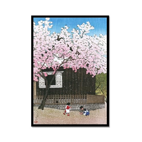 Tableau japonais Mont Fuji Toile Ukiyo-e Cadre Noir pour Salon Vide